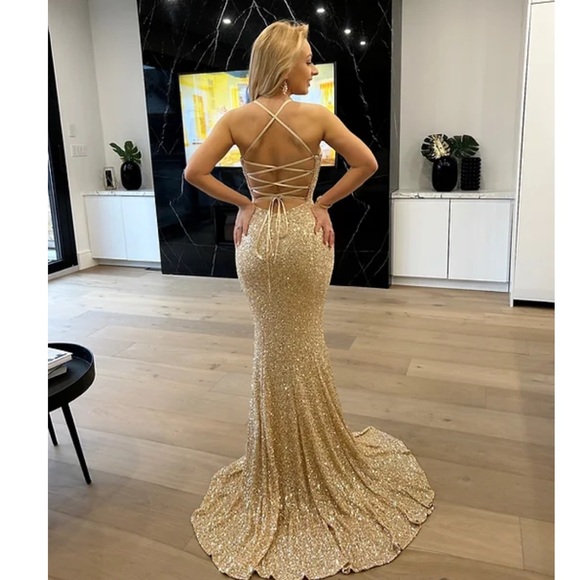 Nina Couture Gold Prom Dress - Picture 2 of 14